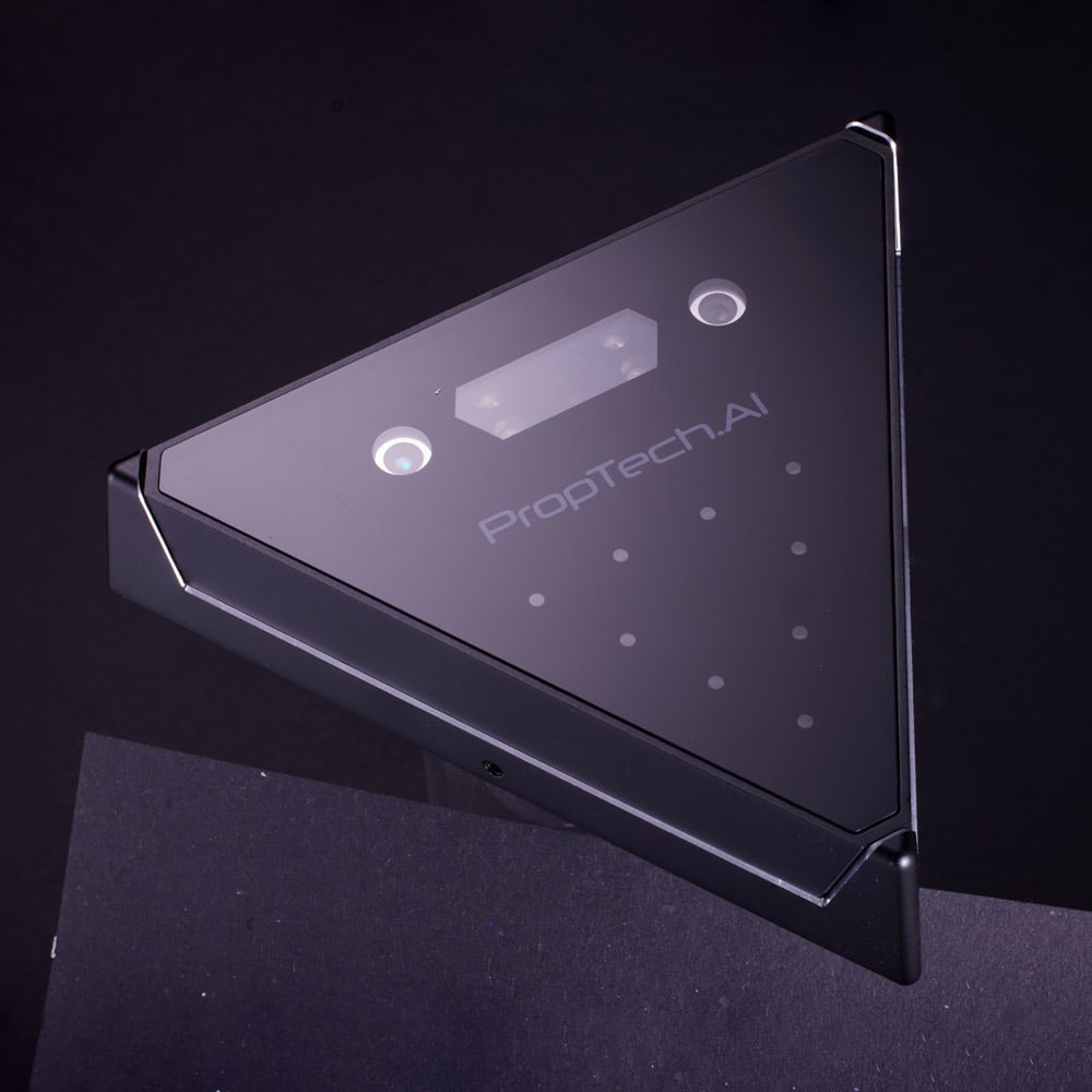 Device with cameras for face recognition and LEDs packshot on black in packshot ecommerce and packshot photography before