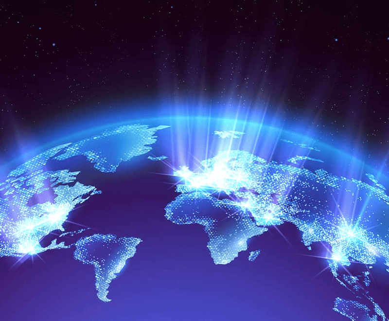 Stylized view of Planet Earth from above, symbolizing the studio's worldwide service of outsourcing projects internationally