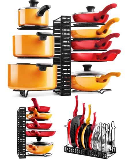 organize your kitchen with this pot and pan storage stand as seen in photography for amazon